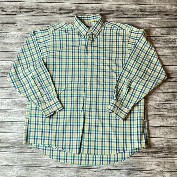 Izod Other - IZOD Mens Classic Fit Stretch Button Down Shirt 17-17.5 34/35 Yellow Blue Green